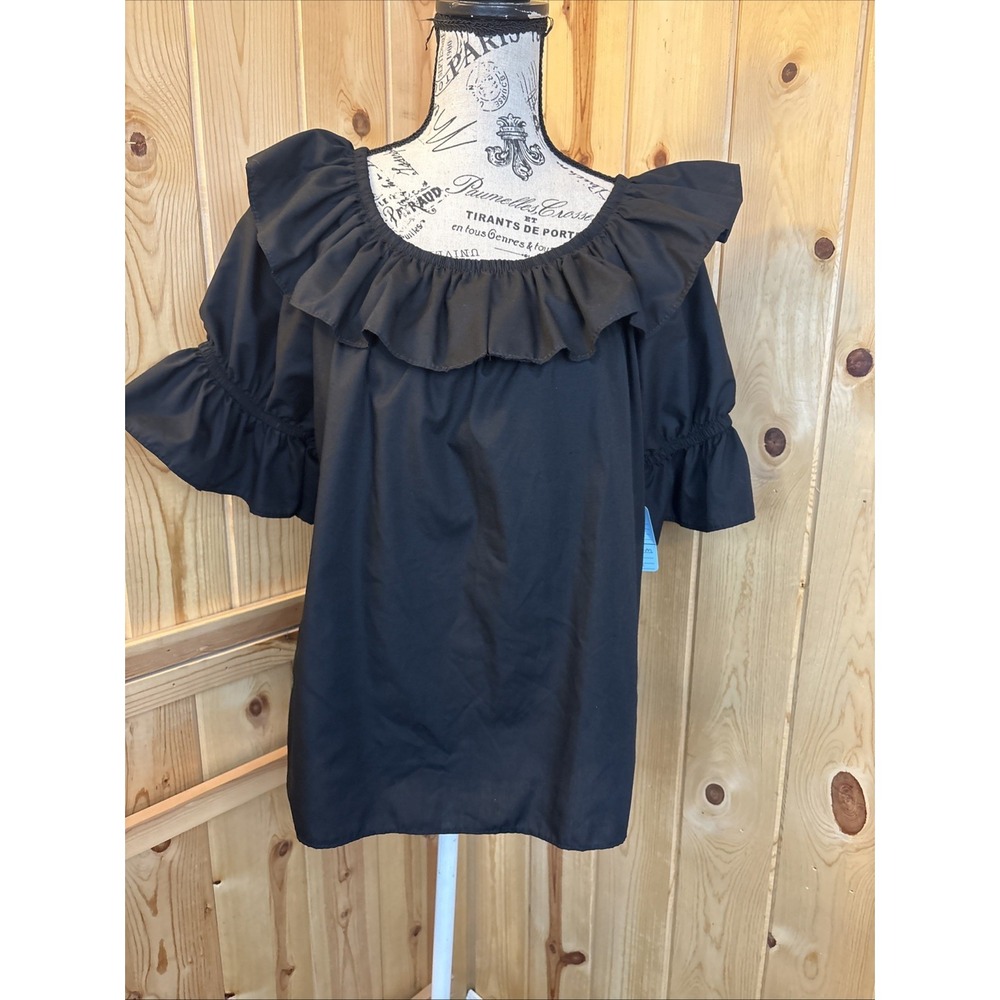 New NWT  Square Up Fashions Black Dance Top Puff Sleeve Ruffle Medium Western